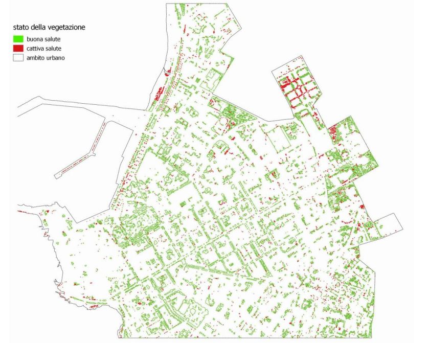 Mappatura della condizione di salute della vegetazione nel contesto urbano della città di Alghero.