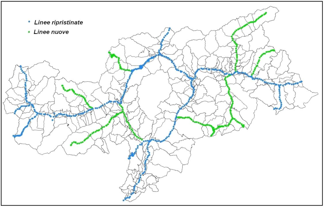 Linee di livellazione ripristinate e istituite nel territorio della provincia di Bolzano.