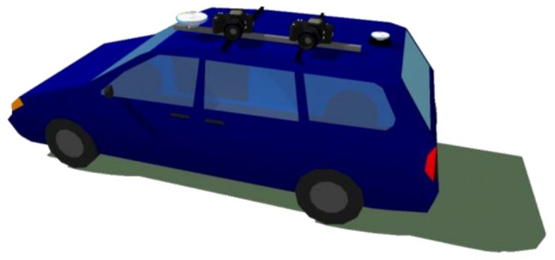 Il veicolo equipaggiato con due camere fotogrammetriche e due antenne GNSS utilizzato per i test cinematici.