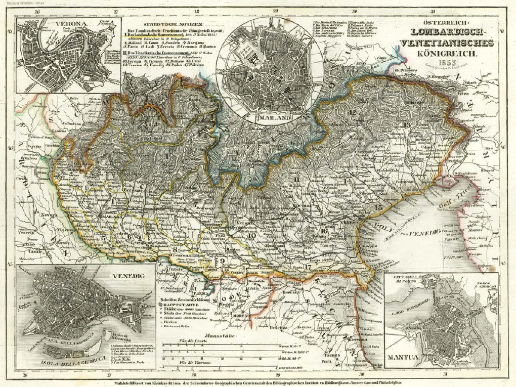 Tracciato proposto della ferrovia Ferdinandea Milano – Venezia, costruita dal 1837 al 1857.